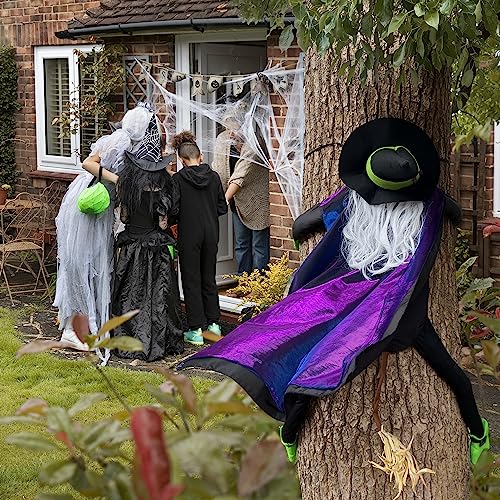 POPGIFTU 64" Large Crashing Witch Decor, Funny Witch Crashing into Tree Halloween Outdoor Decorations, Hanging into Tree/Door/Garden/Yard/Indoor/Outside Halloween Flying Witches Props Ornaments