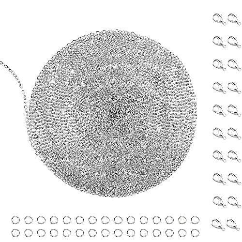 36 Feet Silver Stainless Steel Link Cable Chain with 20 Lobster Clasps and 30 Jump Rings for Men Women Jewelry Chain DIY Making, 2.0mm