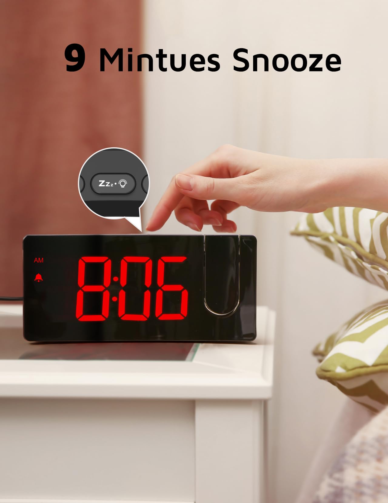 Projection Alarm Clock, Digital Clock with 180° Rotatable Projector, 3-Level Brightness Dimmer, Clear LED Display, USB Charger, Progressive Volume, 9mins Snooze,12/24H, for Bedroom