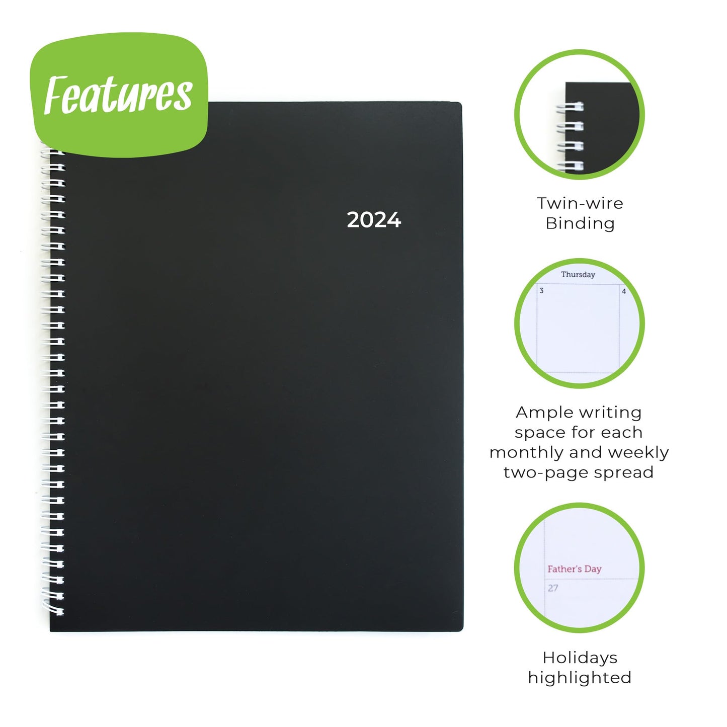 WallDeca 2024 Annual Weekly Planner, Weekly & Monthly Planner, Jan 2024 - Dec 2024 | Flexible Cover, Notes Pages, Twin-Wire Binding (2024) (2024 (8.5 x 11-Inch))