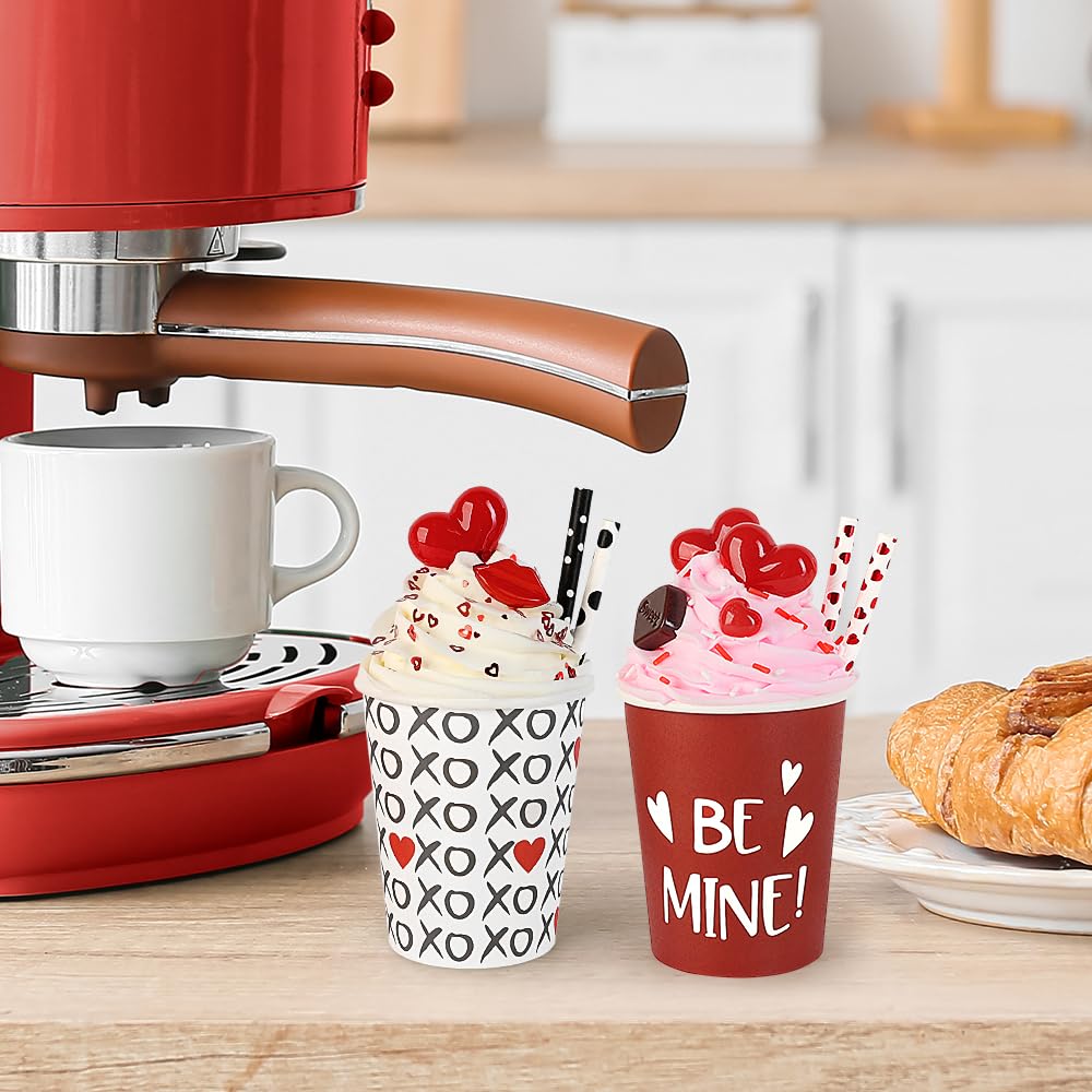 AKEROCK Valentines Day Decor, 2 PCS Paper Cups Filled with Artificial Whipped Cream for Table, Tiered Tray, Kitchen Coffee Bar - Valentines Day Decorations for the Home