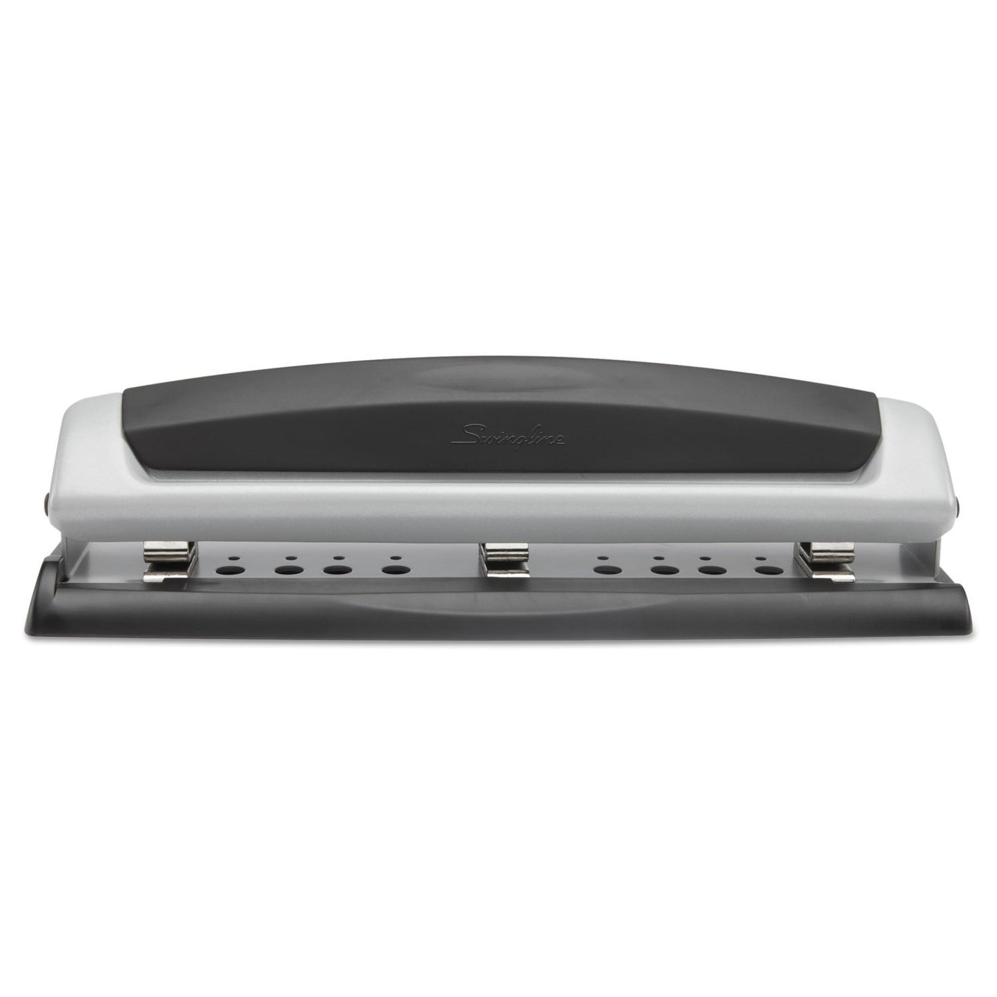 Swingline 3 Hole Punch, 2- 3 Hole Adjustable Desktop Puncher, 10 Sheet Punch Capacity, Precision Pro, Black/Silver (74037)