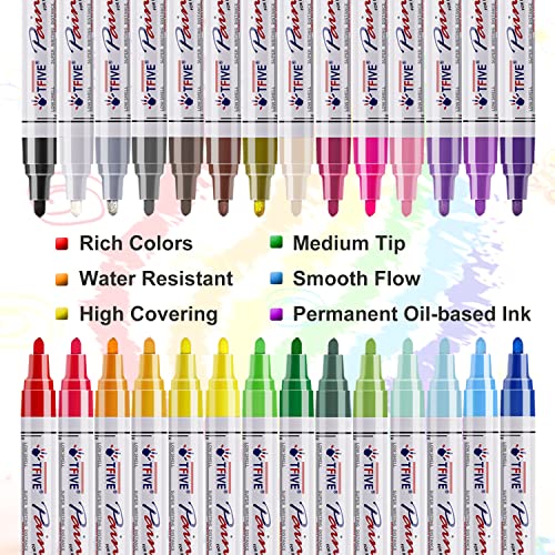 28 Color Paint Markers Pens Set, Oil-Based Permanent Paint Marker, Medium Tip, Quick Dry and Waterproof Paint Pen for Rock Painting, Ceramic, Wood, Fabric, Plastic, Canvas, Glass, Mugs, Scrapbooking