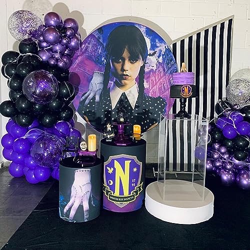 Purple Black Silver Latex Balloons, 65pcs 12 Inches Metallic Silver Purple Confetti Balloons with 1 Ribbon for Halloween, Birthday, Graduation, Anniversary,Wednesday party decorations