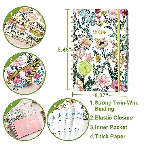 mstf 2024 Planner โ Weekly ๏ผ Monthly Planner 2024, Jan. 2024 โ Dec. 2024, 6.4" x 8.5" with Tabs, Flexible Hardcover, Thick Paper, Strong Twin-Wire Binding, Back Pocket, Inspirational Quotes ๏ผ Notes