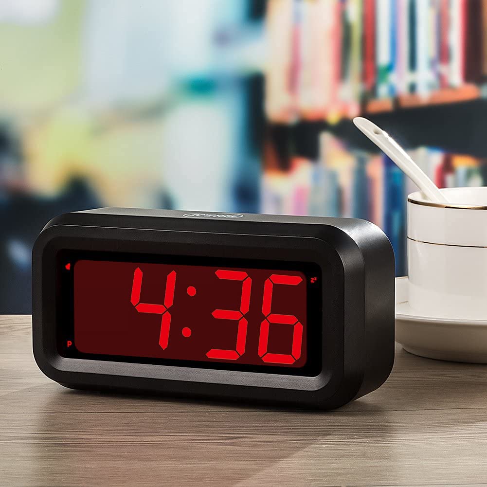 Alarm Clock, Digital Clock, Small Wall Clock, Battery Operated, Adjustable 3-Level Led Brightness, Dim Night Mode, 12/24Hr, Cordless, Constantly 1.2'' Digits Display for Bedroom/Travel, Easy to Set