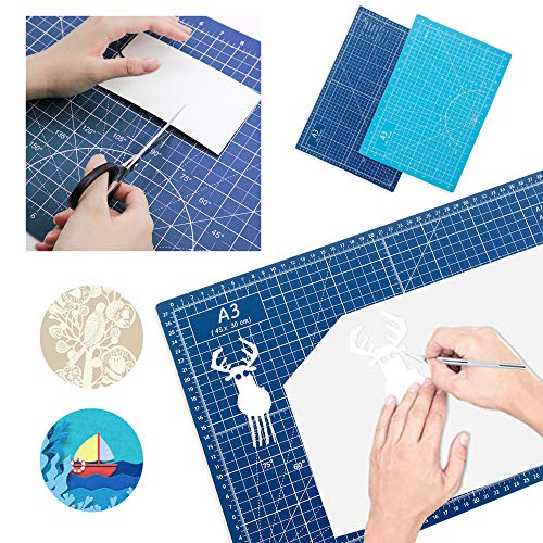 AIRGAME Self Healing Cutting Mat 18"x12" Non-Slip PVC Double Sided 5-Ply A3 Art Craft Rotating Mat,Sewing Crafts Hobby Fabric Precision Scrapbooking Project(Blue/Light blue)