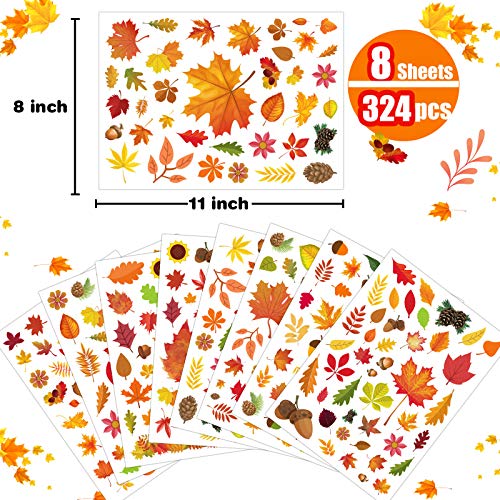 Funnlot Fall Decorations-Fall Window Clings, Thanksgiving Window Clings for Glass 324 PCS Thanksgiving Clings for Windows Fall Window Stickers Thanksgiving Home Office Decorations