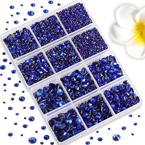 6736pcs Hotfix Rhinestones Flatback,Royal Blue Rhinestones for Crafts Clothes Mixed 5 Sizes, Hotfix Crystals with Tweezers and Wax Pencil Kit, SS6-SS30,Sapphire