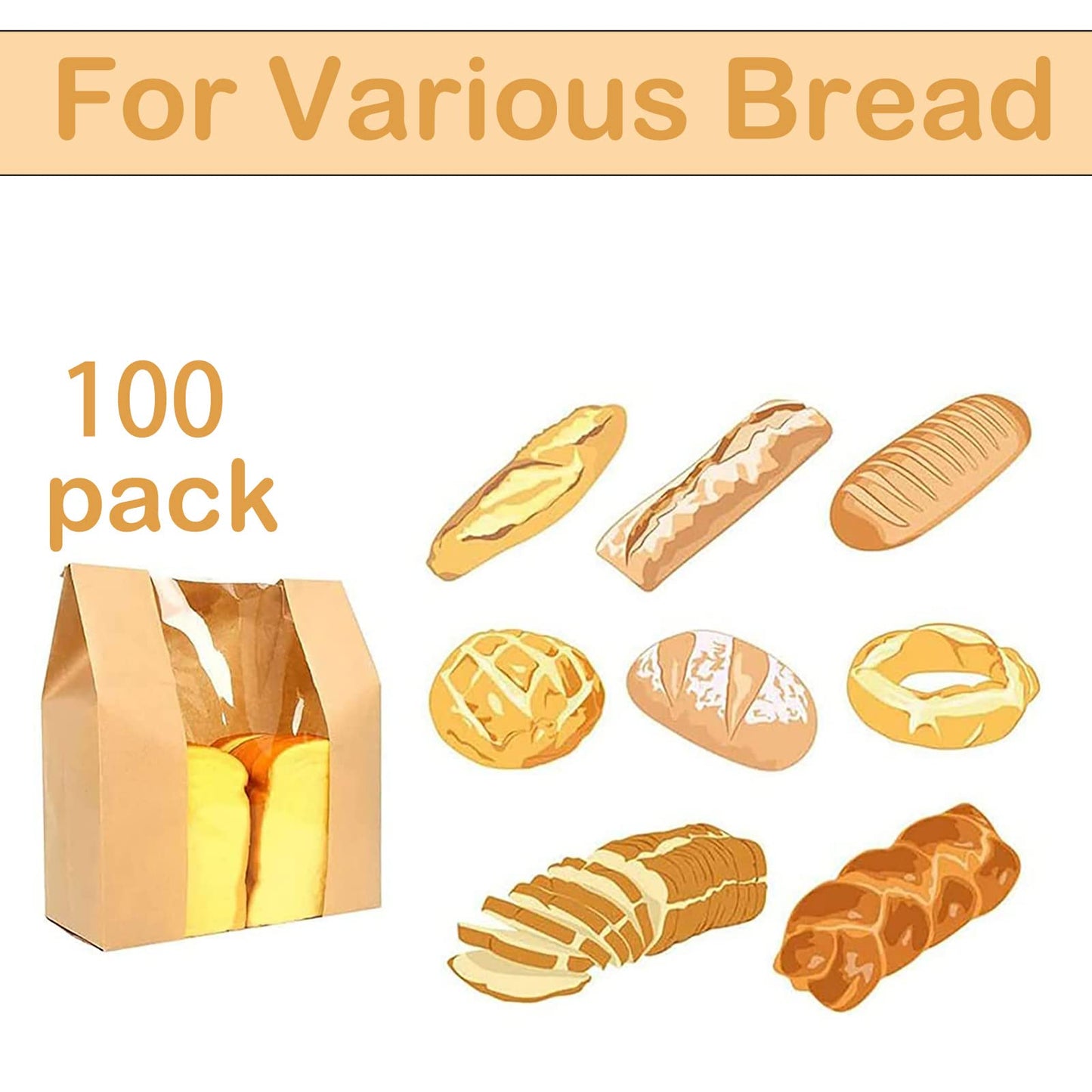 Paper Bread Bags for Homemade Bread Sourdough Bread Bags Large Paper Bakery Bag with Window for Baked Food Packaging Storage,Label Seal Sticker Included Pack of 25(13.7x8.2x3.5 inch)