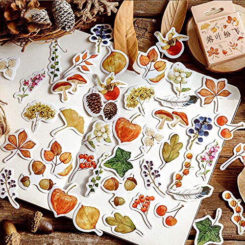 Small Size Fall Scrapbooking Laptop Stickers, 46pcs Doraking Boxed DIY Decoration Autumn Leaves Stickers for Laptop, Planners, Scrapbook, Suitcase, Diary, Notebooks, Album(Falling Leaves, 46pcs/ Box)