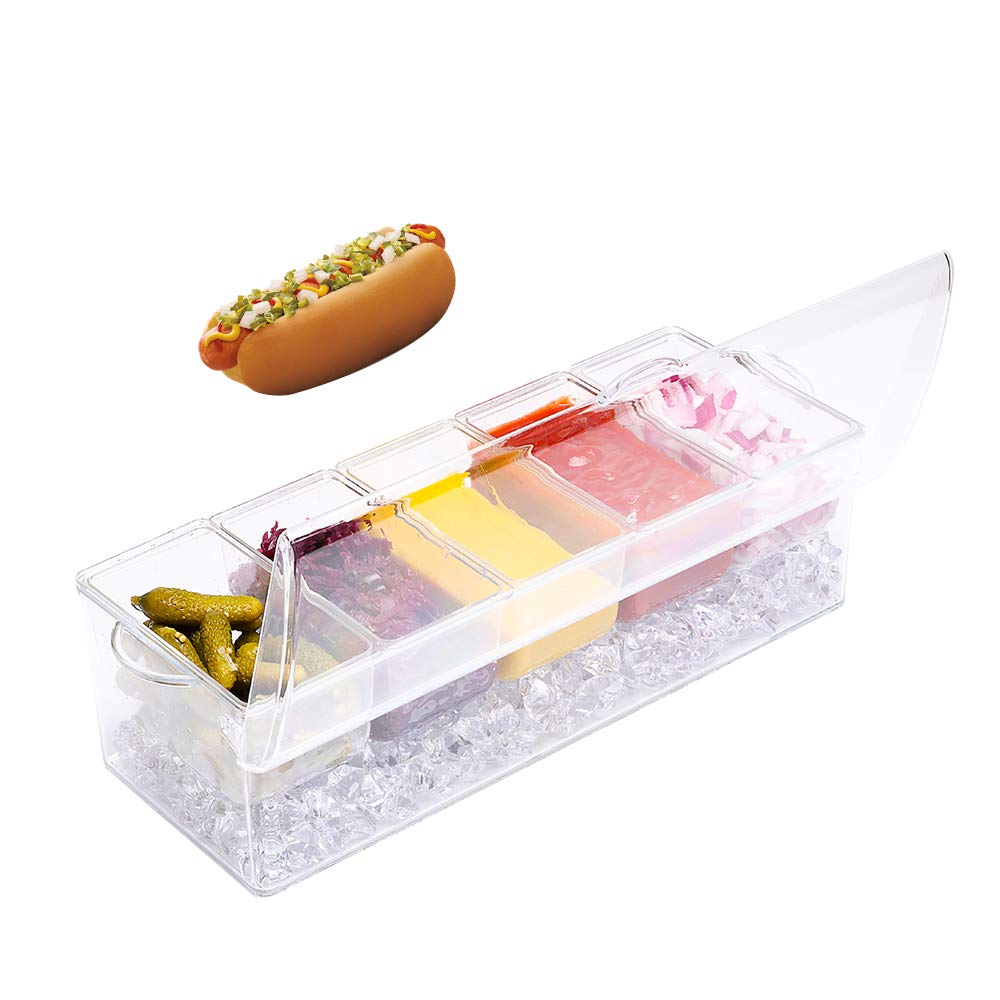 MJM Condiment Server, Tray, ice Party Serving bar, Chilled Caddy, bar Garnish Holder on ice, Dispenser, Salad Platter, Compartment Tray with lid