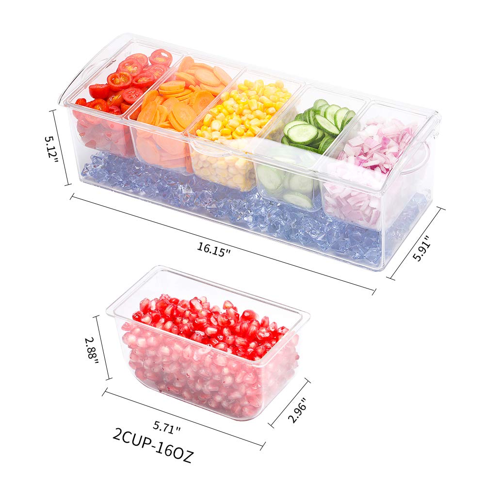 MJM Condiment Server, Tray, ice Party Serving bar, Chilled Caddy, bar Garnish Holder on ice, Dispenser, Salad Platter, Compartment Tray with lid