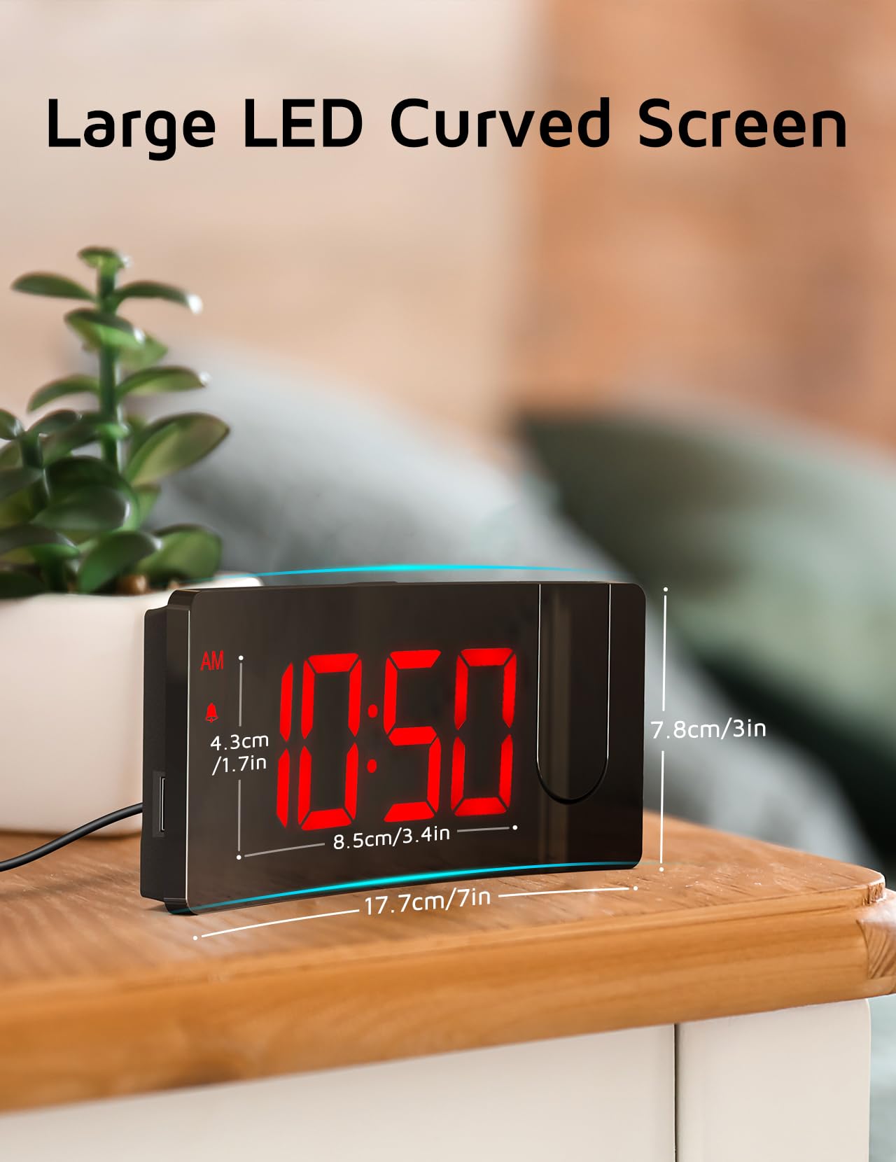 Projection Alarm Clock, Digital Clock with 180° Rotatable Projector, 3-Level Brightness Dimmer, Clear LED Display, USB Charger, Progressive Volume, 9mins Snooze,12/24H, for Bedroom