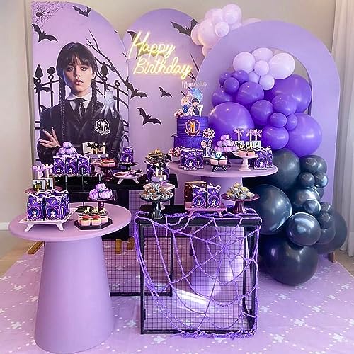 Purple Black Silver Latex Balloons, 65pcs 12 Inches Metallic Silver Purple Confetti Balloons with 1 Ribbon for Halloween, Birthday, Graduation, Anniversary,Wednesday party decorations