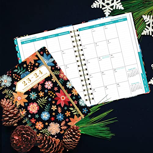 Ymumuda 2023-2024 Planner, Weekly Monthly Planner Academic 2023-2024, 12-Month School Planner from JUL.2023 to JUN.2024, 8.4" X 6", Spiral Planner Notebook with Stickers, Elastic Closure, Inner Pocket, Coated Tabs, Floral 01