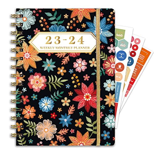 Ymumuda 2023-2024 Planner, Weekly Monthly Planner Academic 2023-2024, 12-Month School Planner from JUL.2023 to JUN.2024, 8.4" X 6", Spiral Planner Notebook with Stickers, Elastic Closure, Inner Pocket, Coated Tabs, Floral 01
