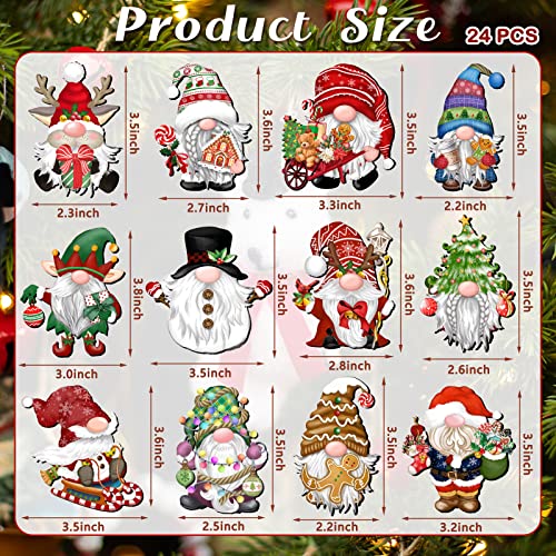 JOPHMO 24 Pieces Christmas Gnome Wooden Ornaments Wood Hanging Decorations for Christmas Tree Santa Clause Elf Hanging Wood Crafts Holiday Decor Xmas Party Supplies (Xmas-Gnomes-B)