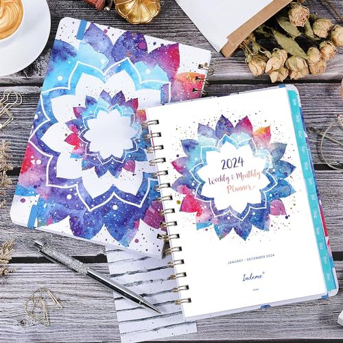 2024 Planner - Weekly & Monthly Planner 2024, 6.4” × 8.5”, Jan 2024 - Dec 2024, Flexible Hardcover, Strong Twin-Wire Binding,12 Monthly Tabs, Inner Pocket, Perfect Organizer