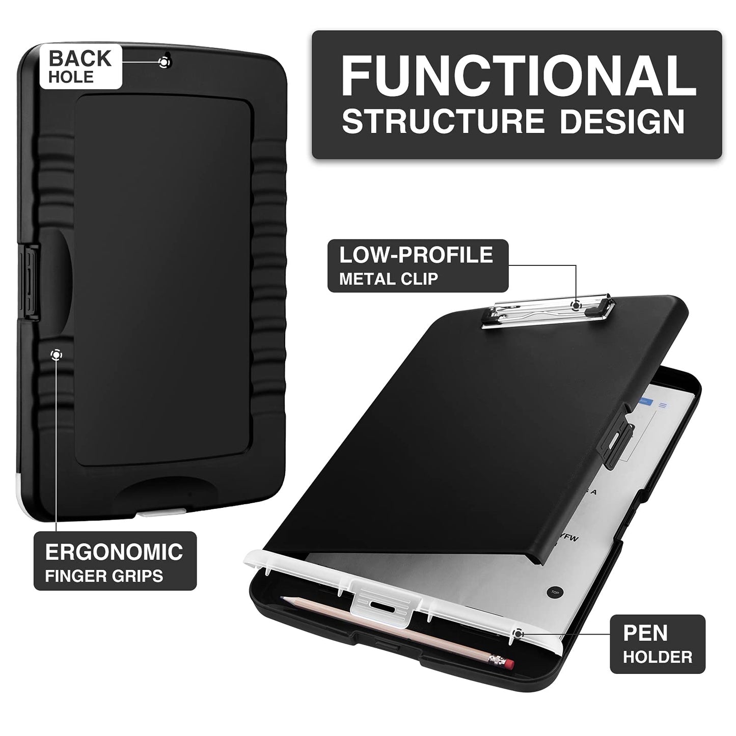 Sooez Clipboard with Storage, High Capacity Nursing Clipboards with Pen Holder, Heavy Duty Plastic Storage Clipboard with Low Profile Clip, Clipboard Folder, Teacher Must Haves, Office Supplies