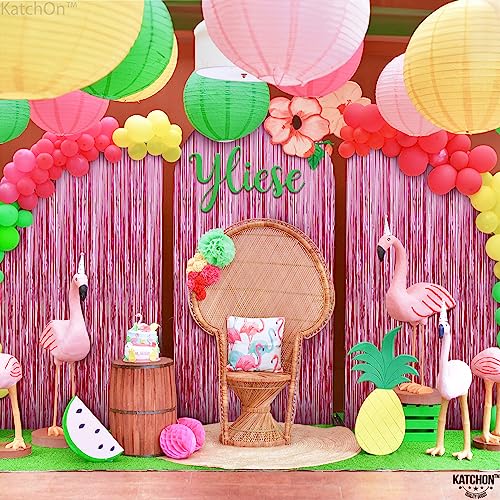 KatchOn, Pink Backdrop for Pink Party Decorations - XtraLarge 6.4x8 Feet, Pack of 2 | Pink Foil Fringe Curtain | Pink Fringe Backdrop for Pink Streamers Party Decorations, Pink Birthday Decorations