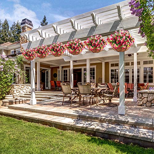 Homsunny Artificial Hanging Flowers Basket,Fake Daisy Flowers,4 Branches Artificial Hanging Plants in 12 Inch Basket for Outdoor Garden Yard Pouch Patio Indoor Home Decoration (Pink)