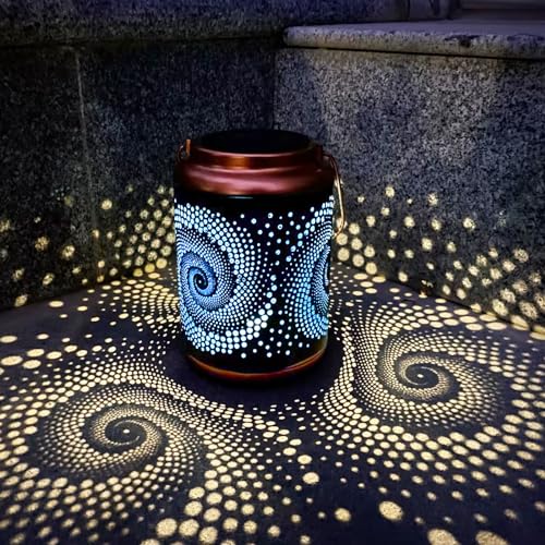 Mosaic Solar Lanterns Outdoor Bohemian Solar Lantern Outdoor Waterproof Blue Mosaic Table Light Turkish Moroccan Lamp Mosaic Decorations Yard Patio Table Decor for Garden
