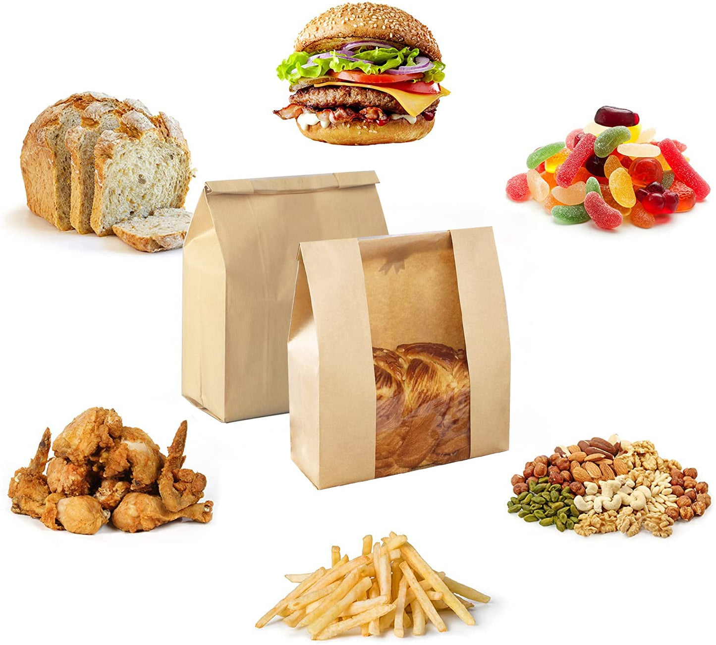 Paper Bread Bags for Homemade Bread Sourdough Bread Bags Large Paper Bakery Bag with Window for Baked Food Packaging Storage,Label Seal Sticker Included Pack of 25(13.7x8.2x3.5 inch)