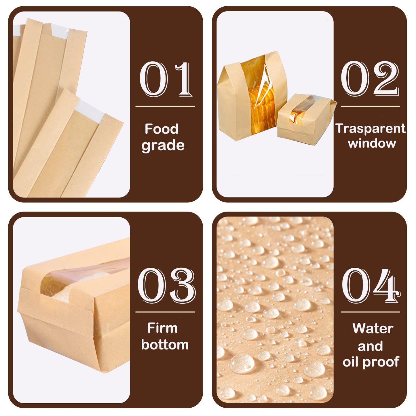 Paper Bread Bags for Homemade Bread Sourdough Bread Bags Large Paper Bakery Bag with Window for Baked Food Packaging Storage,Label Seal Sticker Included Pack of 25(13.7x8.2x3.5 inch)
