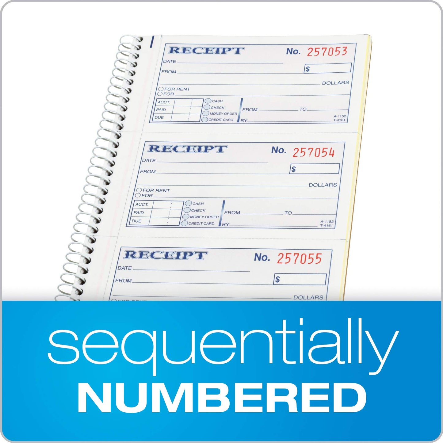 Adams Money and Rent Receipt Book, 2-Part Carbonless, 5-1/4" x 11", Spiral Bound, 200 Sets per Book, 4 Receipts per Page (SC1152)