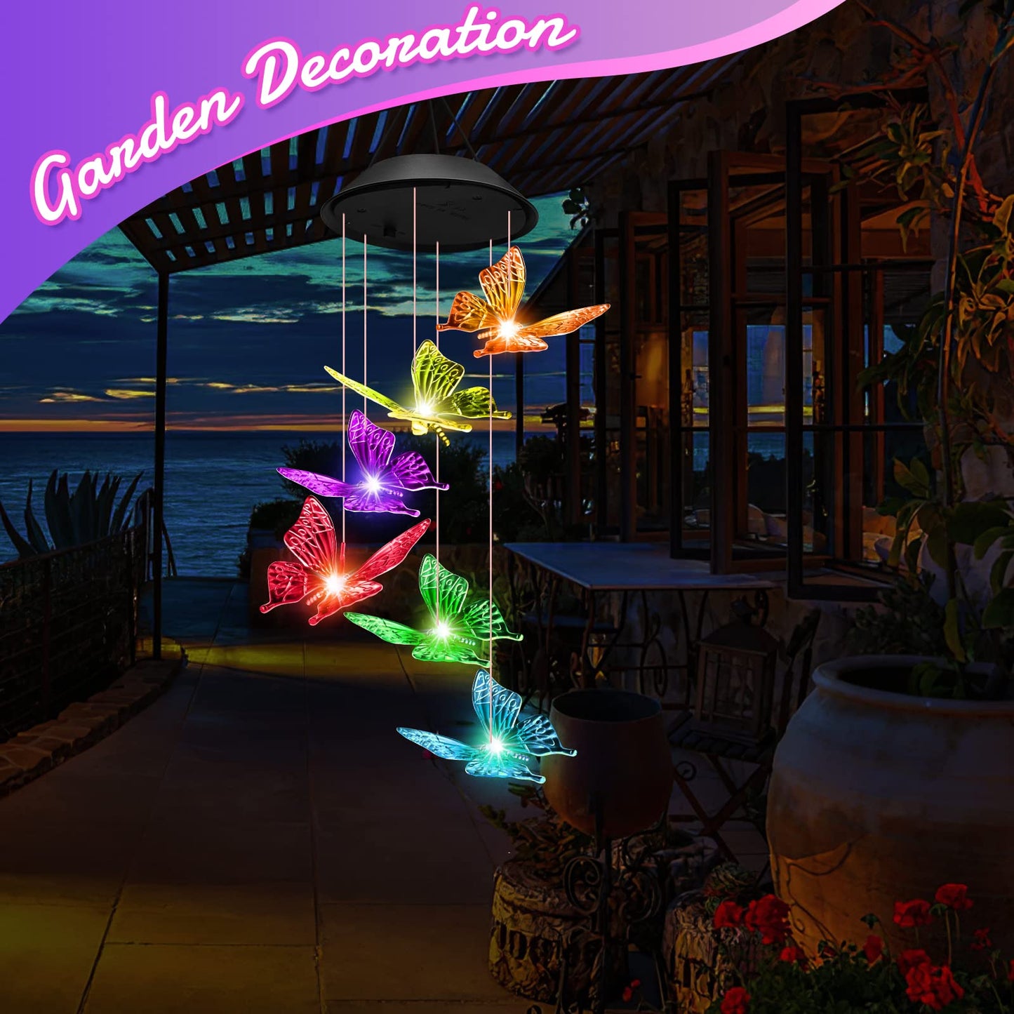 Mom Gifts for Mothers Day Grandma Gift, Winzwon Butterfly Solar Wind Chimes for Outside Solar Lights Outdoor Decor Hanging Mobile for Garden Birthday Gifts for Women