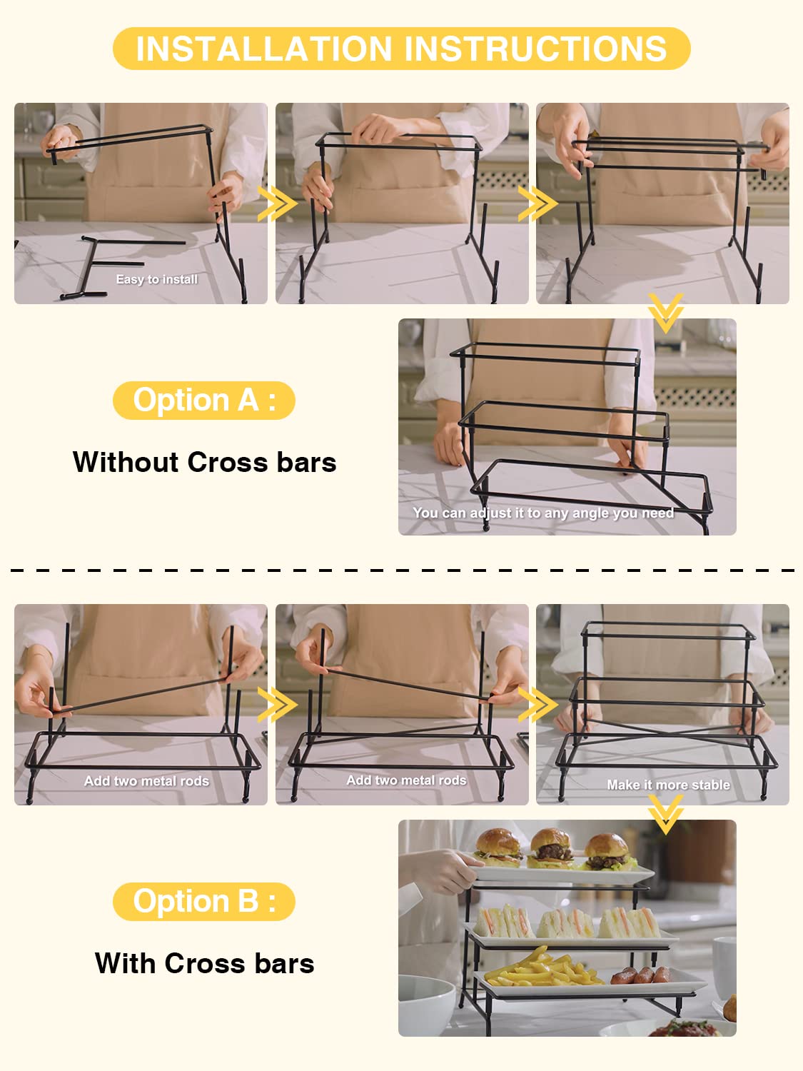 Yedio 3 Tier Serving Tray Set Porcelain Tiered Serving Trays Platters, Collapsible Sturdier Stand with Stable Cross Bars, for Party Entertaining Food Display Fruit Dessert, 12 Inch