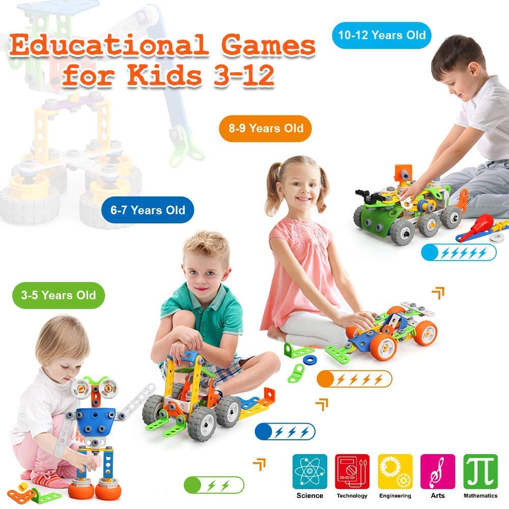 MOONTOY 175 Piece Stem Toys for 5 6 7 8 Year Old Boys Birthday Gift Erector Construction Set Building Toy for Kids Age 4-8 4-6 5-7 6-8 Creative Game