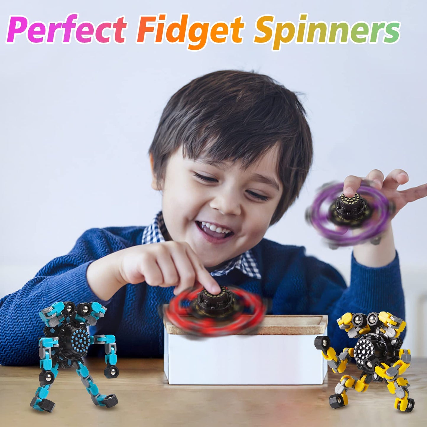 Transformable Fidget Spinners 4 Pcs for Kids and Adults Stress Relief Sensory Toys for Boys and Girls Fingertip Gyros for ADHD Autism for Kids Gifts (Fidget Toys 4pc)
