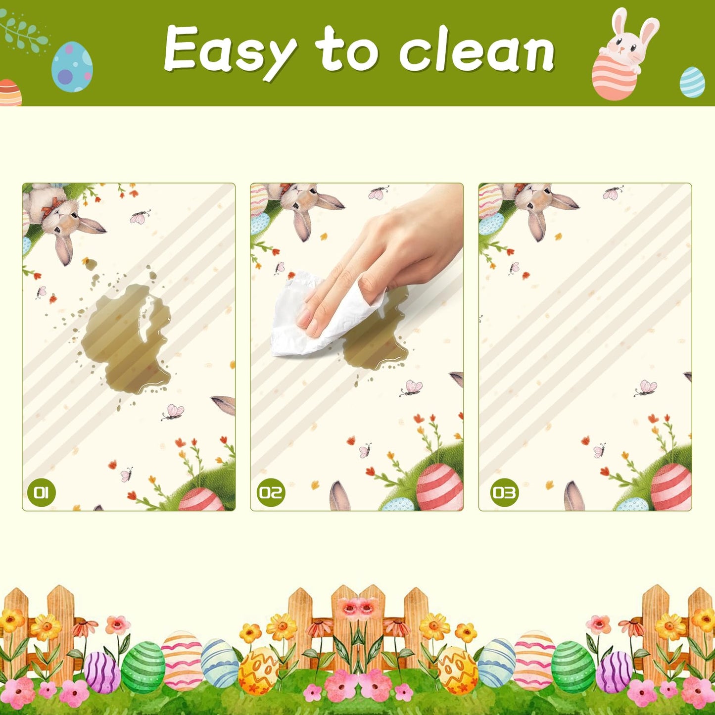 Easter Tablecloth Decorations for Party, 3 Pack Disposable Plastic Easter Table Cloth 54" x 108", Easter Bunny Table Cloths for Party Supplies,Easter Party Favors for Home Picnic Outdoor Dinner Dining