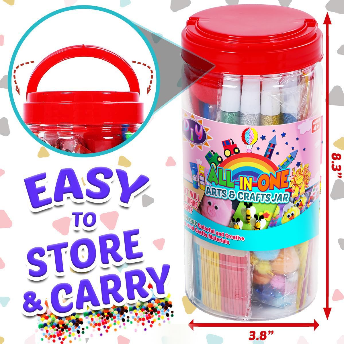 FUNZBO Arts and Crafts Supplies - Christmas Gifts for Kids, Girls, Crafts for Girls 4, 5, 6, 7, 8, 9 Years Old with Glitter Glue Stick, Pipe Cleaners Craft & Craft Tools, School Learning Activities