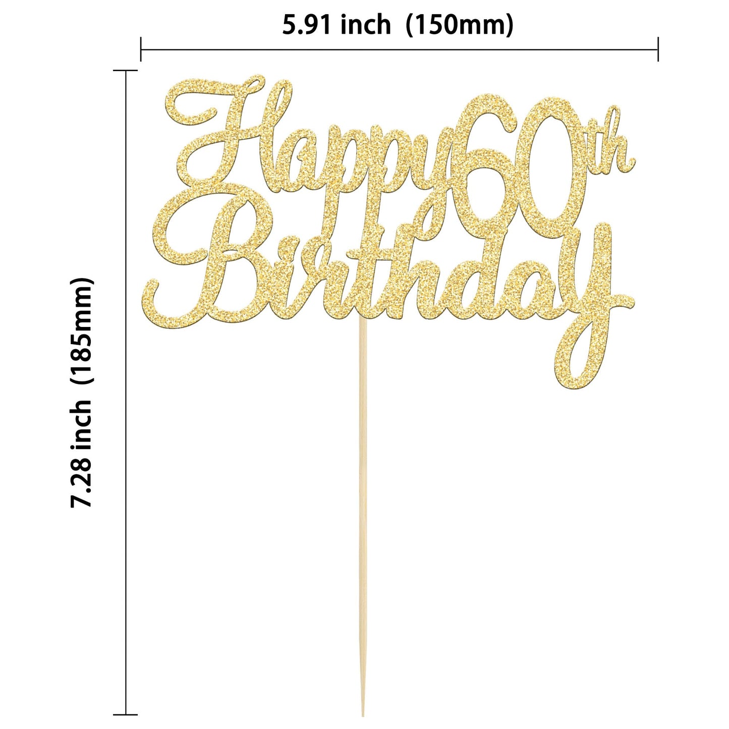 Gyufise 1 Pack Happy 60th Birthday Cake Topper Gold Glitter Happy Birthday Cake Topper Happy 60 Birthday Cake Decoration for 60th Birthday Party Decorations