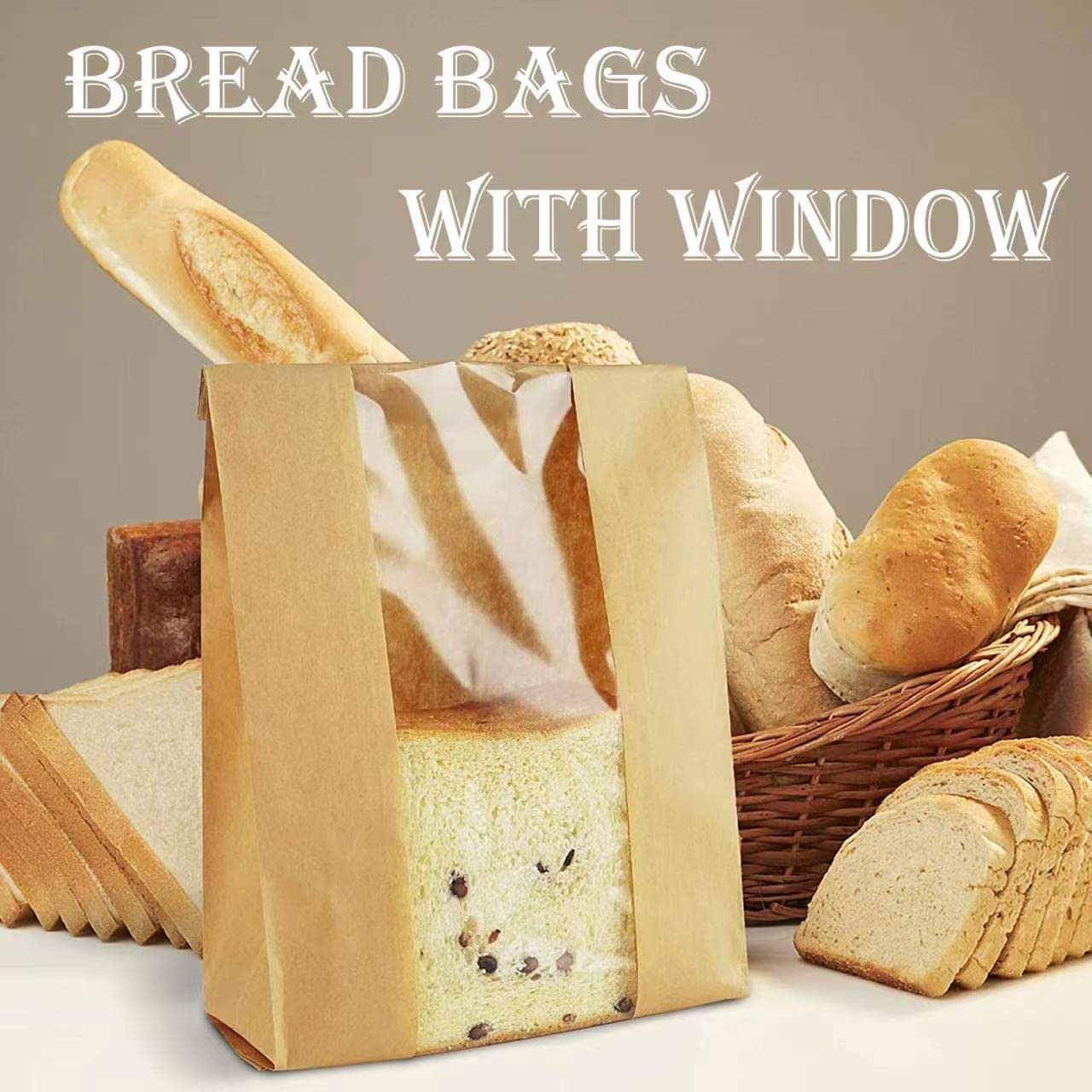 Paper Bread Bags for Homemade Bread Sourdough Bread Bags Large Paper Bakery Bag with Window for Baked Food Packaging Storage,Label Seal Sticker Included Pack of 25(13.7x8.2x3.5 inch)
