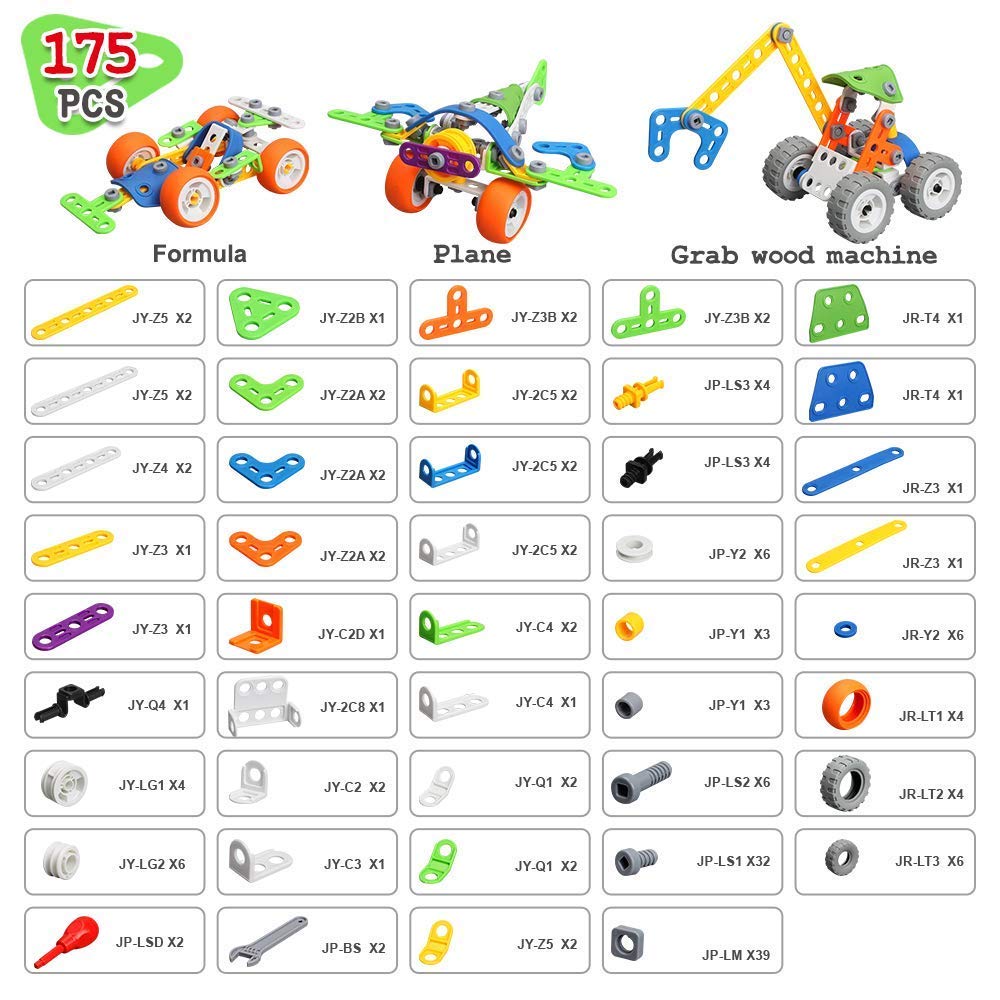 MOONTOY 175 Piece Stem Toys for 5 6 7 8 Year Old Boys Birthday Gift Erector Construction Set Building Toy for Kids Age 4-8 4-6 5-7 6-8 Creative Game