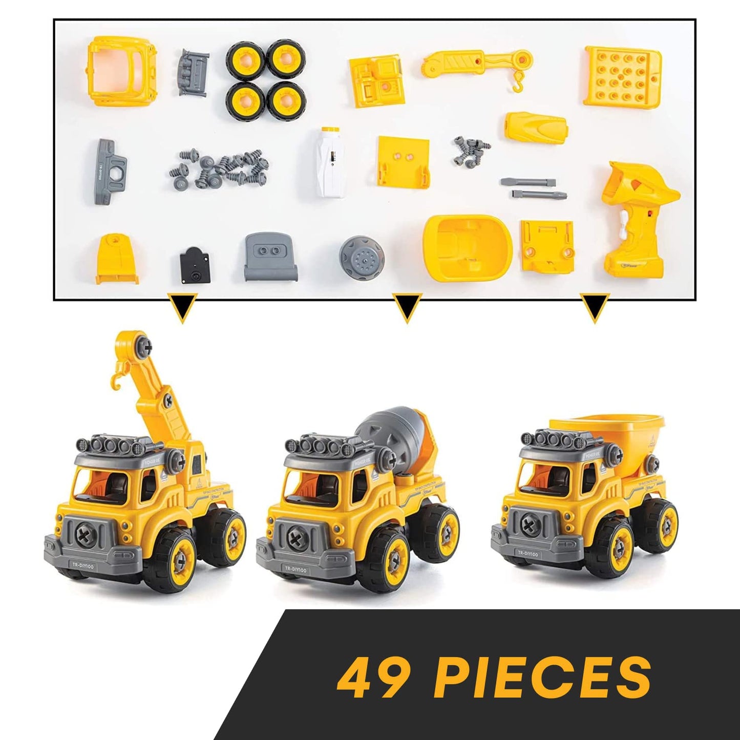 Top Race Take Apart Toys with Battery Powered Drill - 3-in-1 Take Apart Truck with Remote Control - Easy Assembly Construction Truck with Drill for Kids Builds Imagination and Building Skills