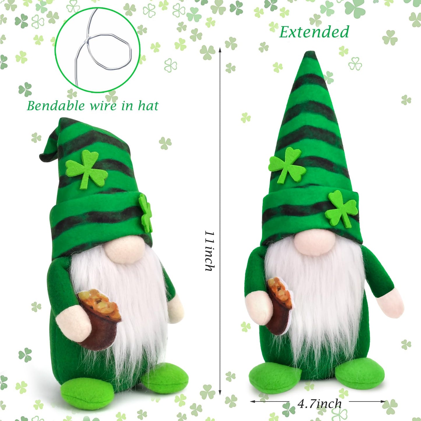 St Patricks Day Gnomes Decorations, 2 Pack Gnomes Plush Lucky Green Shamrock Home Table Decor Ornaments for Irish Saint Patrick's Day