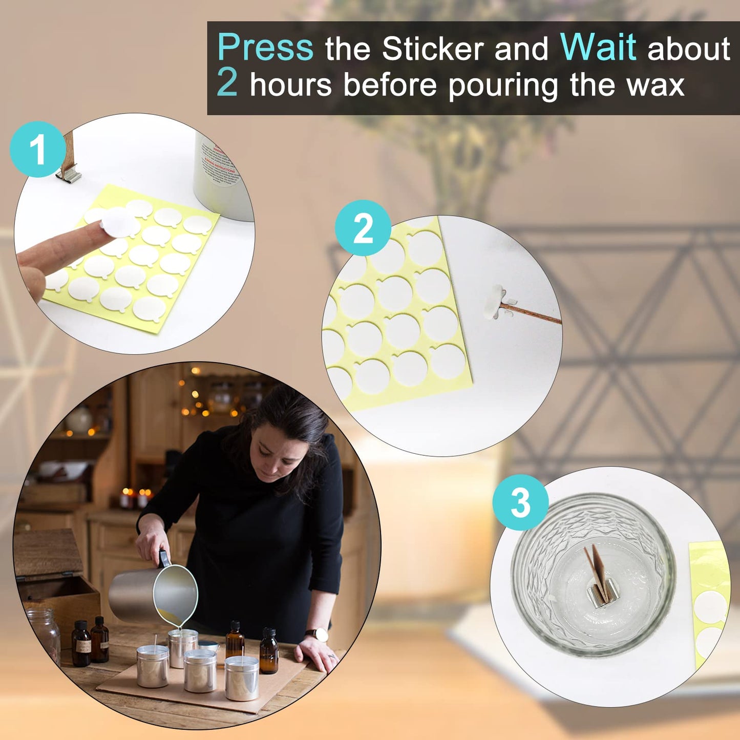 Aubeco 240PCS Candle Making Kit, Candle Wick Stickers, Candle Making Supplies, Double-Sided Stickers with The Little ‘‘Tail’’, Hot Wax Stickers for Candle Making