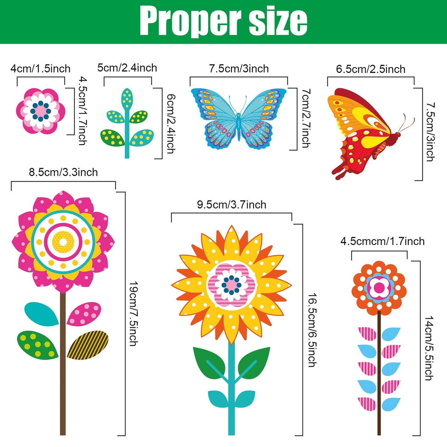 72 Pieces Large Size Spring Window Clings Flowers Butterfly Windows Clings Decals Anti Collision Glass Windows Stickers for Baby Shower Decoration Party Supplies
