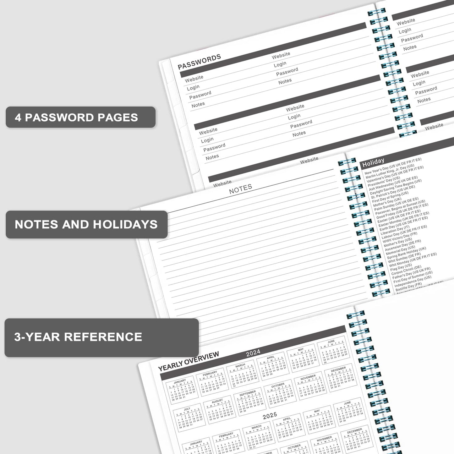 2024-2026 Monthly Planner/Calendar - 3 Year Monthly Planner 2024-2026, 36 Months Planner from Jan 2024 to Dec 2026, 9'' x 11'', 36 Months Tabs, Double-Side Pocket, Holidays, Notes Pages