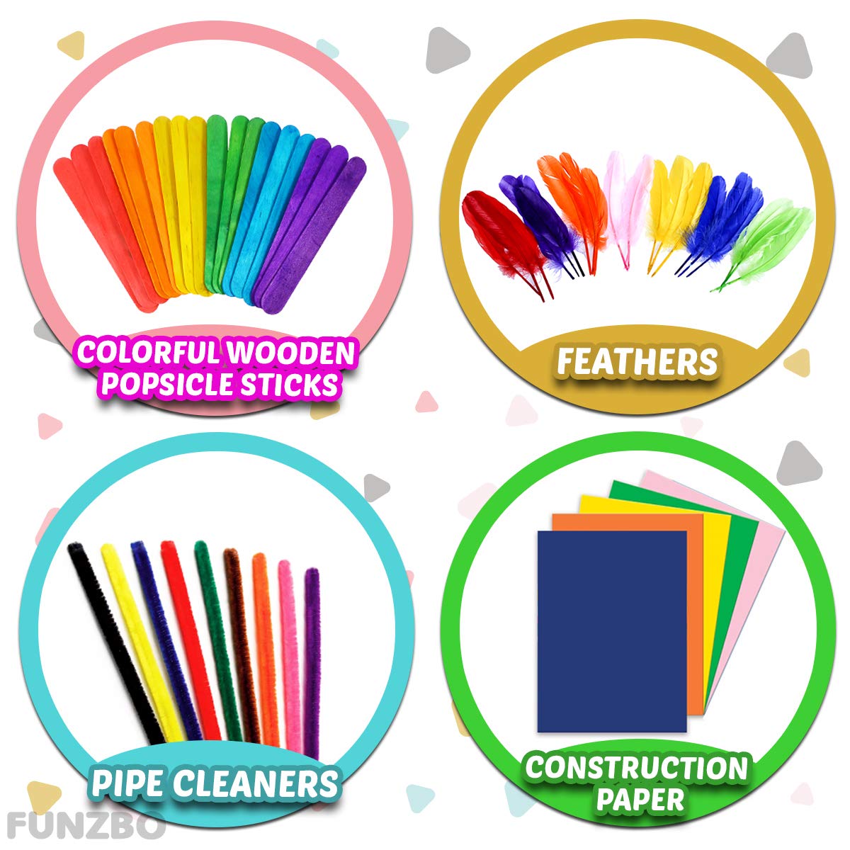 FUNZBO Arts and Crafts Supplies - Christmas Gifts for Kids, Girls, Crafts for Girls 4, 5, 6, 7, 8, 9 Years Old with Glitter Glue Stick, Pipe Cleaners Craft & Craft Tools, School Learning Activities