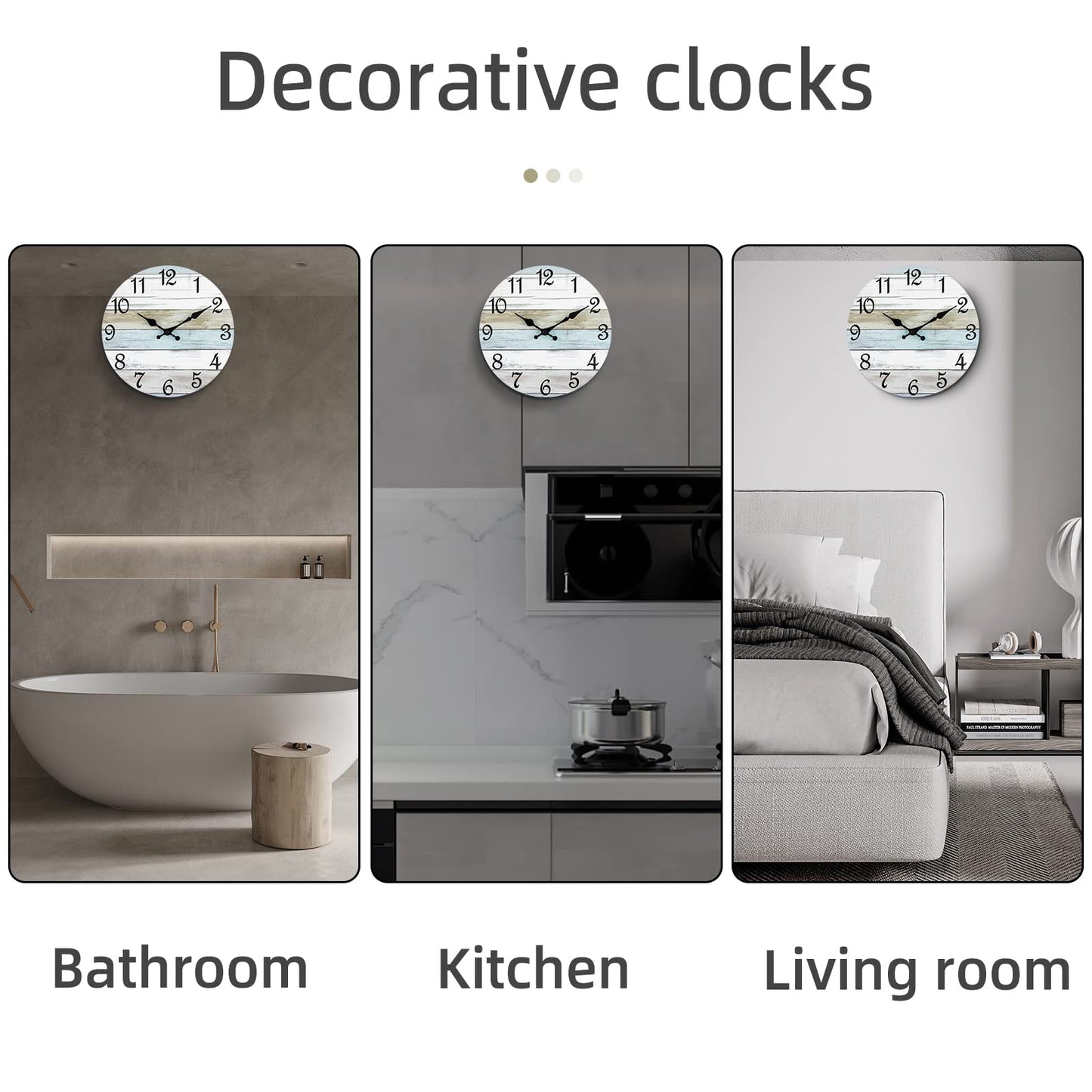CHYLIN Wall Clock Silent Non Ticking Battery Operated, Rustic Coastal Country Clock Decorative for Bathroom Kitchen Bedroom Living Room(10 Inch)