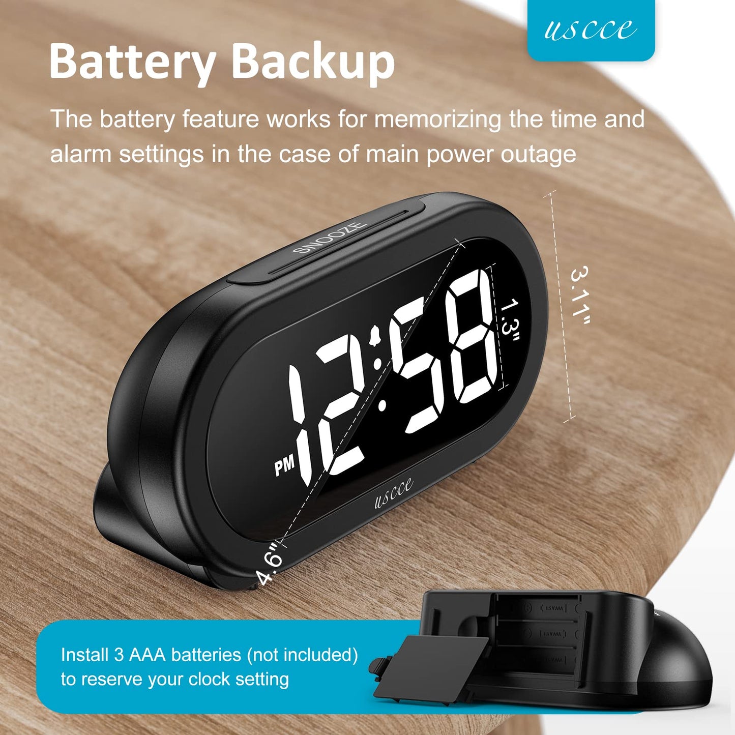 USCCE Small LED Digital Alarm Clock with Snooze, Easy to Set, Full Range Brightness Dimmer, Adjustable Volume with 5 Alarm Sounds, USB Charger, 12/24Hr, Compact Clock for Bedrooms, Bedside, Desk