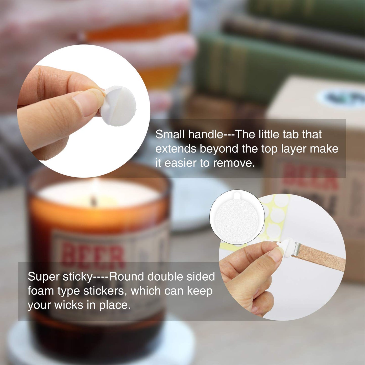 Aubeco 240PCS Candle Making Kit, Candle Wick Stickers, Candle Making Supplies, Double-Sided Stickers with The Little ‘‘Tail’’, Hot Wax Stickers for Candle Making