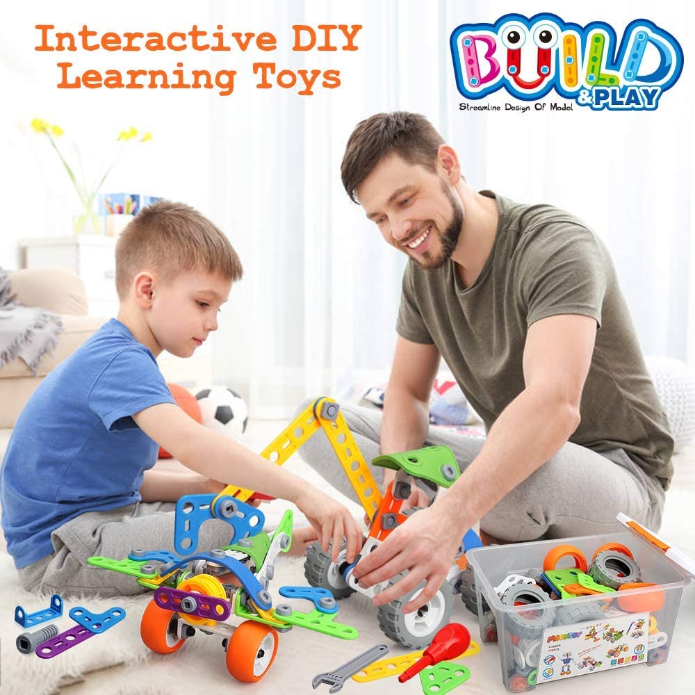 MOONTOY 175 Piece Stem Toys for 5 6 7 8 Year Old Boys Birthday Gift Erector Construction Set Building Toy for Kids Age 4-8 4-6 5-7 6-8 Creative Game