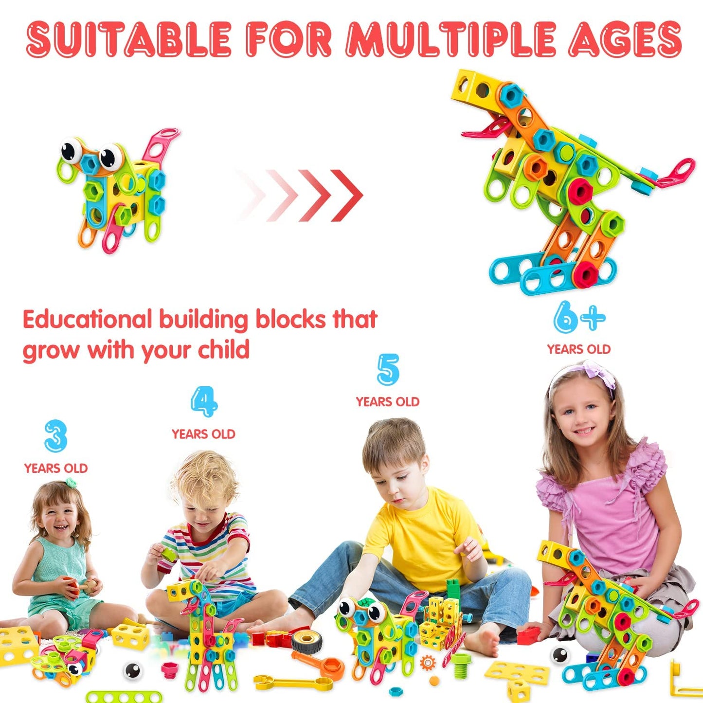 NXONE 195 PCS Educational STEM Toys for Boys and Girls Ages 3 4 5 6 7 8 9 10 Construction Building Blocks Toy Building Sets Kids Toys Creative Activities Games with Storage Box